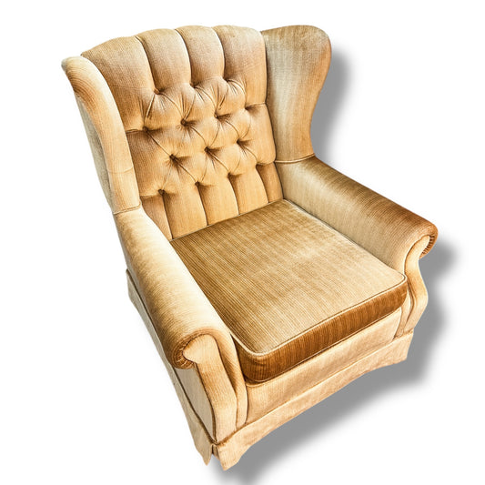 Golden Velvet Button-Back Armchair