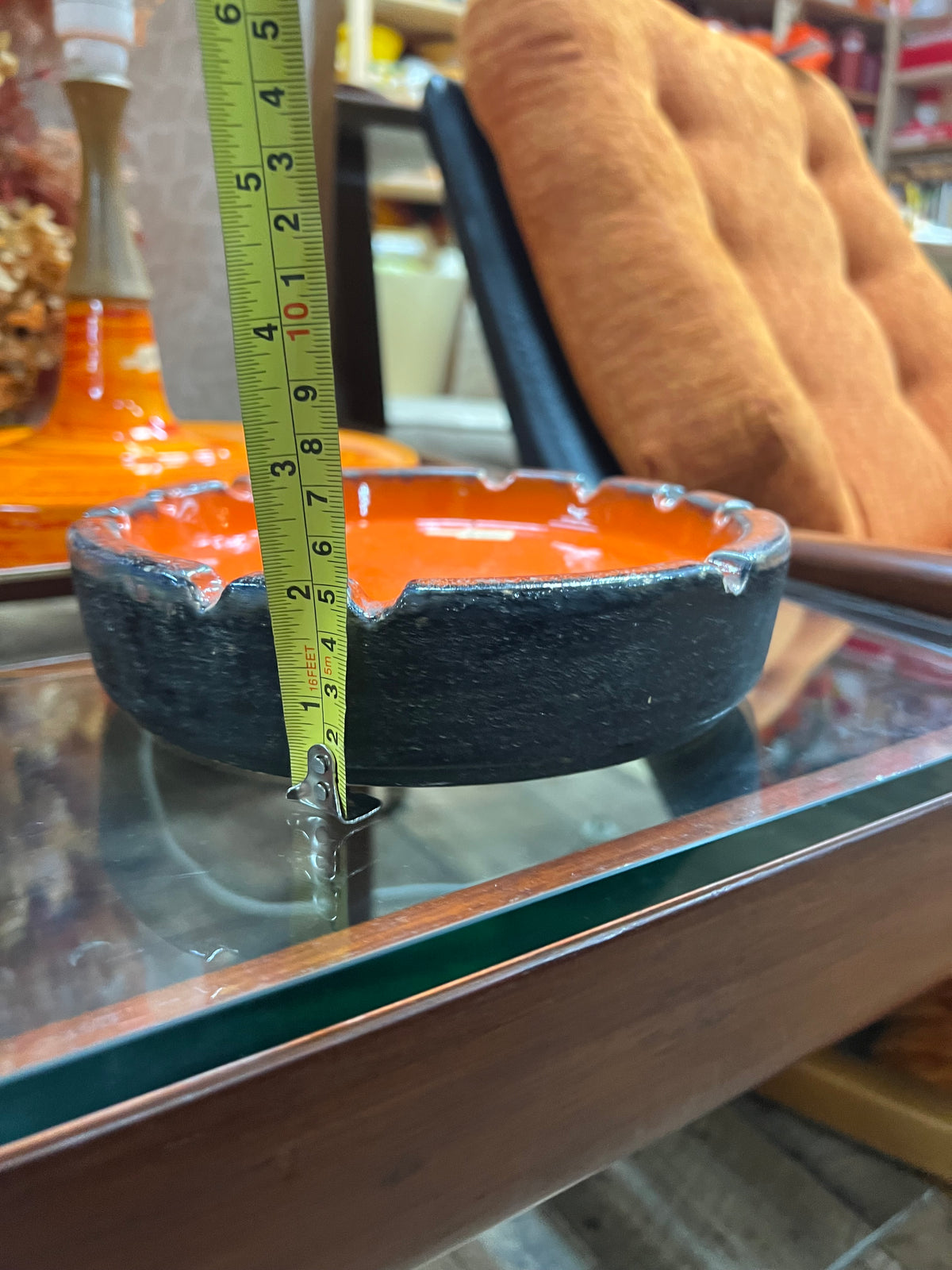 Ellis Pottery Ceramic Ashtray – Orange & Black