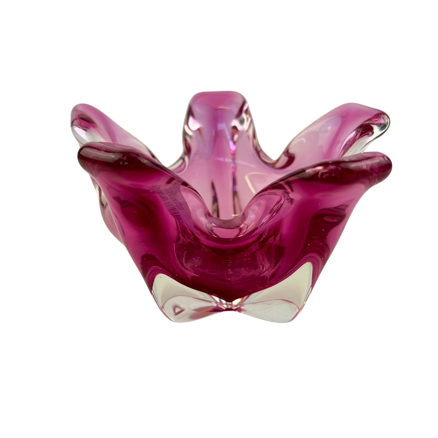 Pink and clear art glass dish