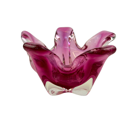 Pink and clear art glass dish
