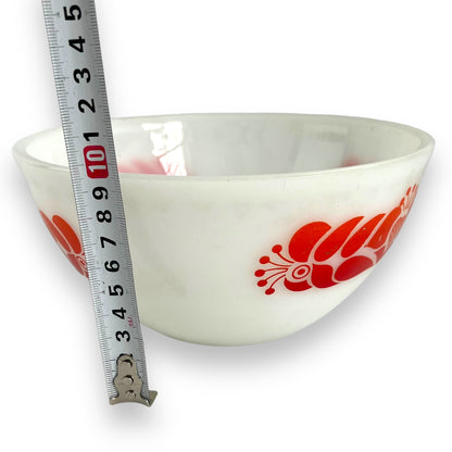 Pyrex Glass Large White Bowl Orange & Red Decal