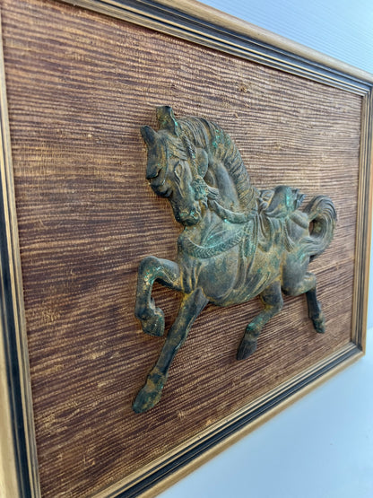 Brass Horse Wall Art on Woven Backing