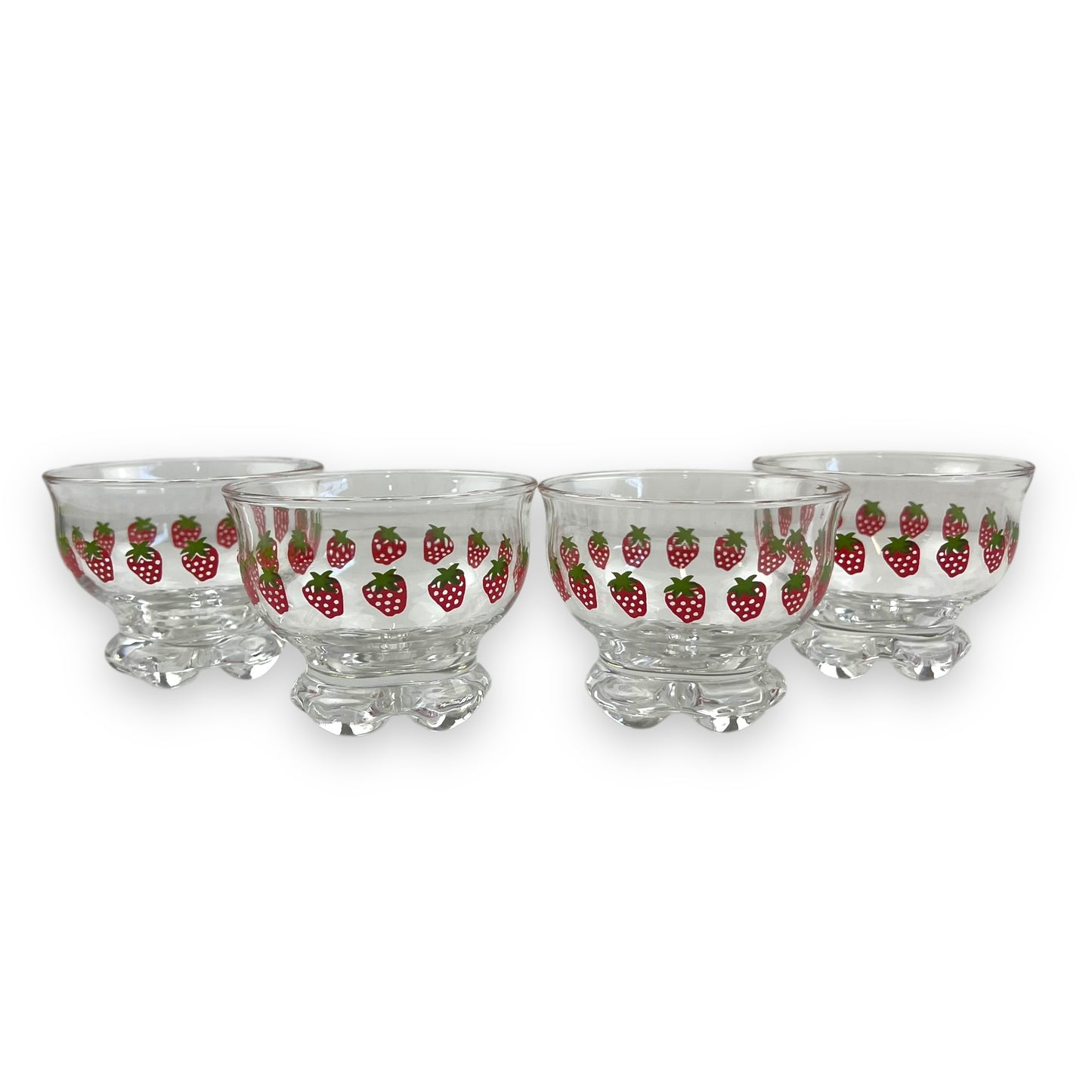 Glass Dessert Cup with strawberry pattern set of 4