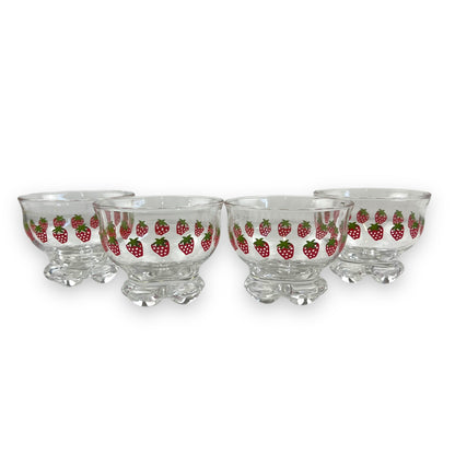 Glass Dessert Cup with strawberry pattern set of 4