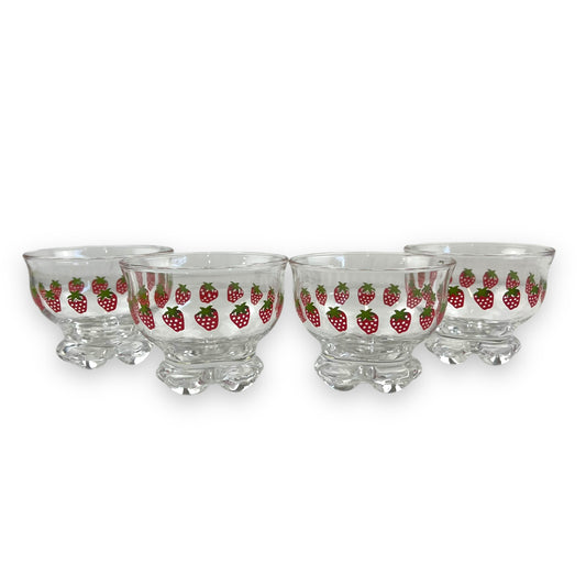 Glass Dessert Cup with strawberry pattern set of 4
