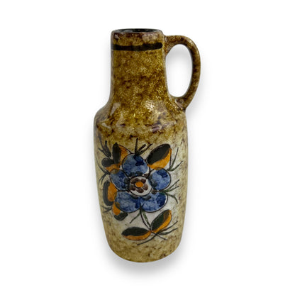 Ceramic vase with blue flower and handle by VEB Haldensleben