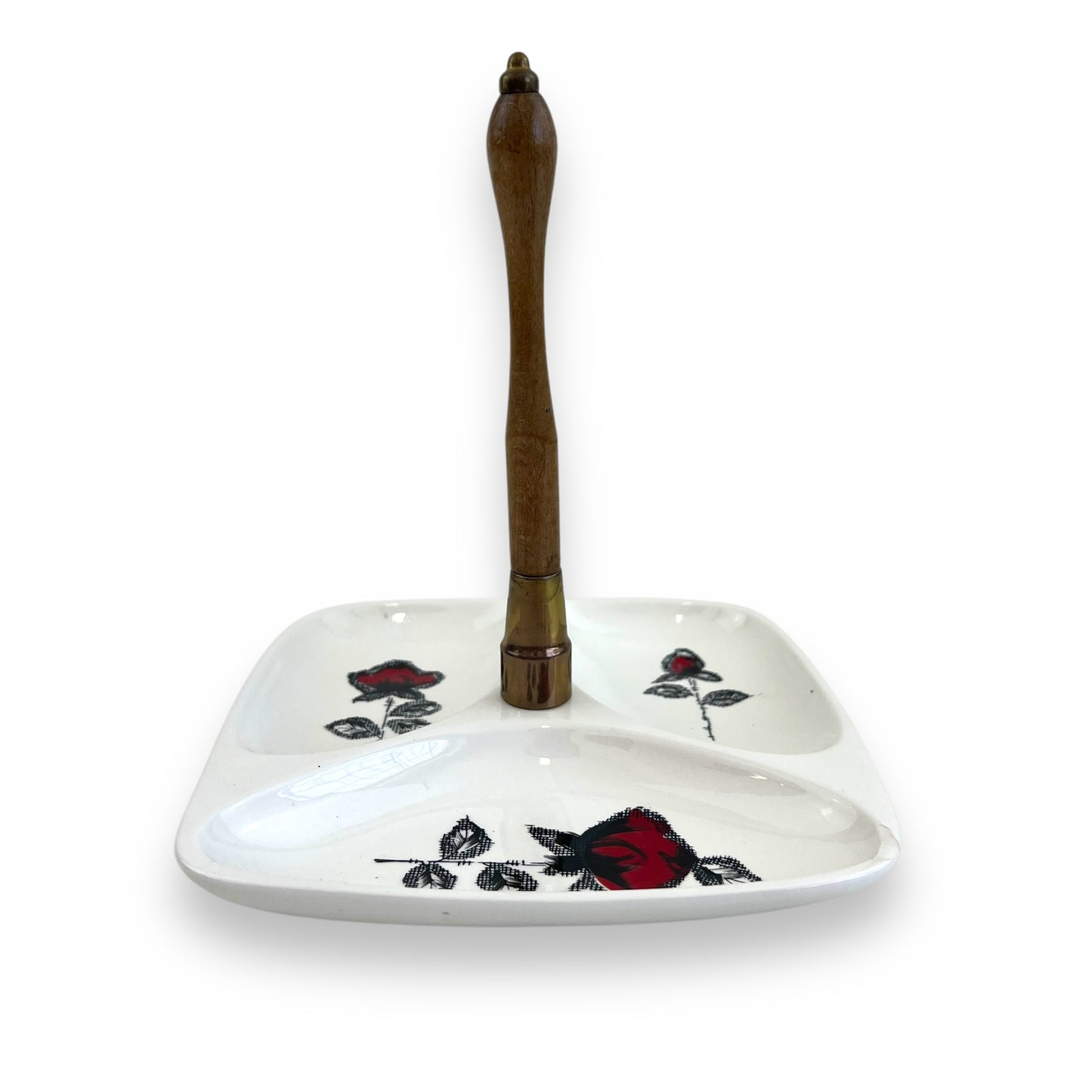 Section plate with Rose artwork and wooden carry handle - made in Japan