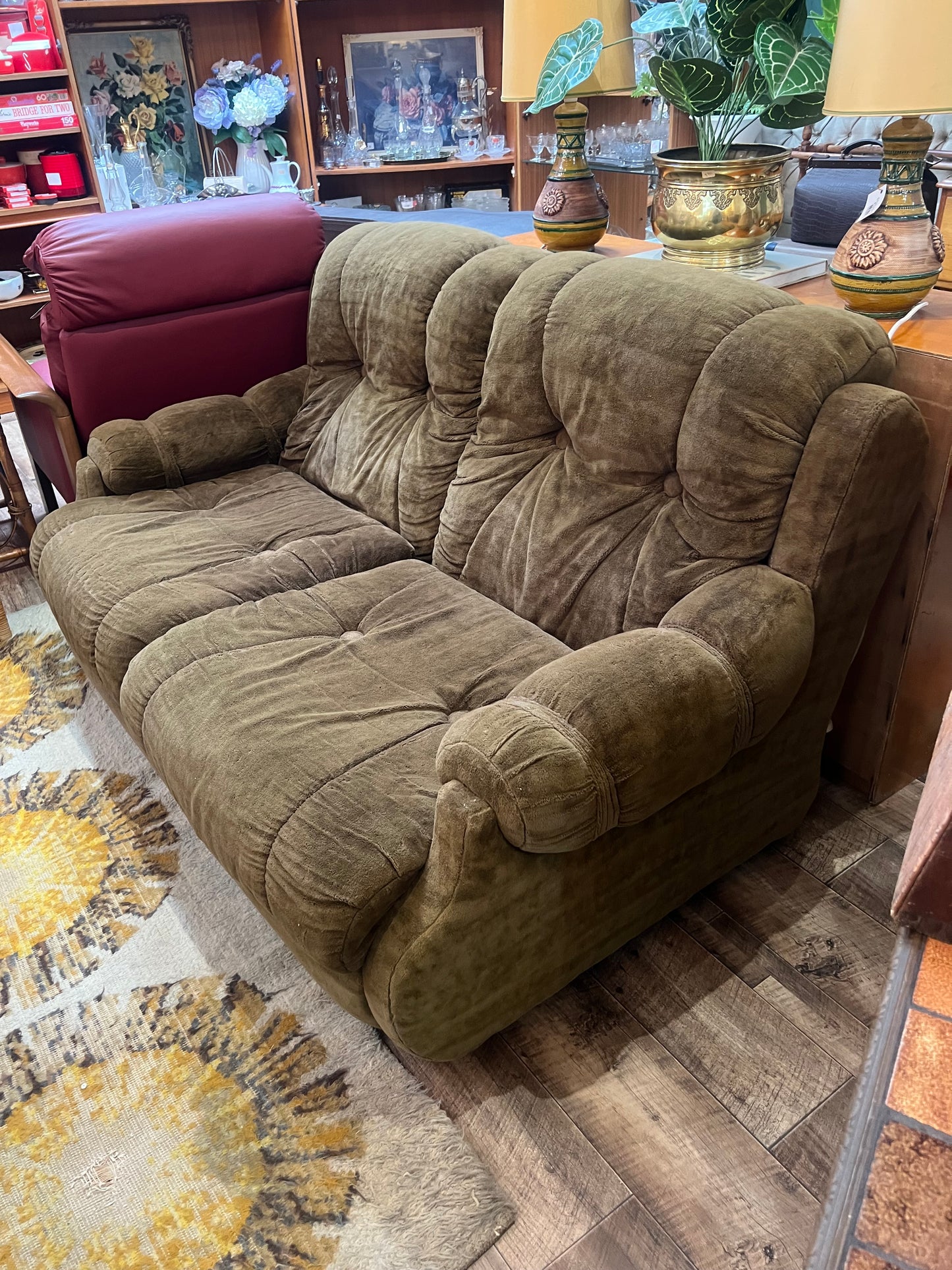 Chunky Brown Two Seater Lounge with Tufted Detailing