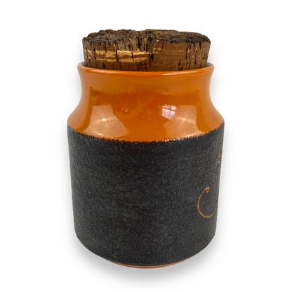 Hanstan Pottery “Tea” Canister Orange & Brown with Cork Lid