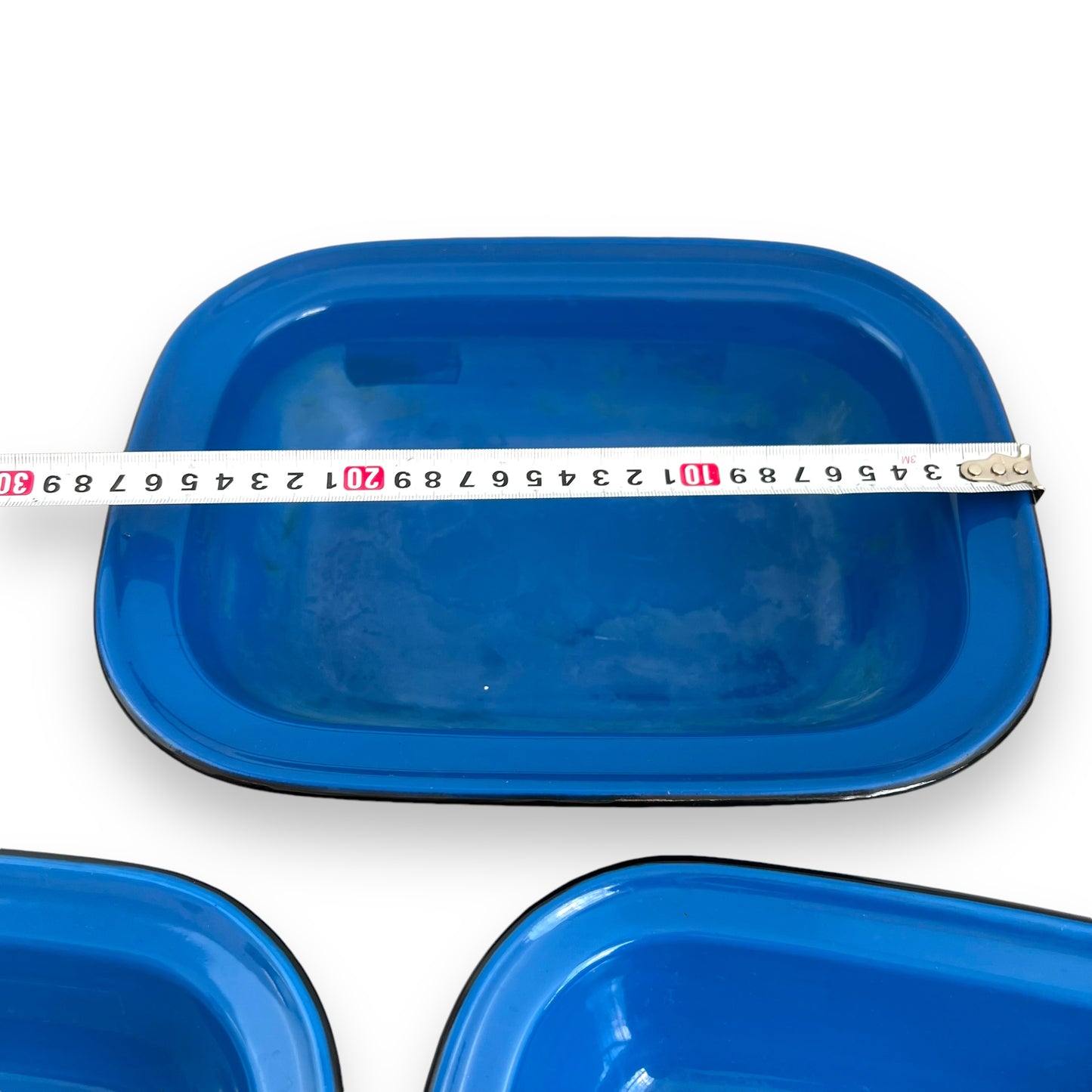 Blue metal rectangle serving dish tray set of 3