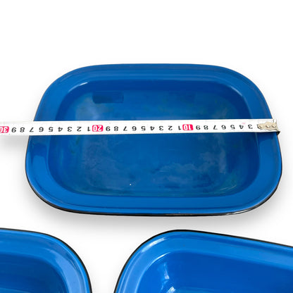 Blue metal rectangle serving dish tray set of 3