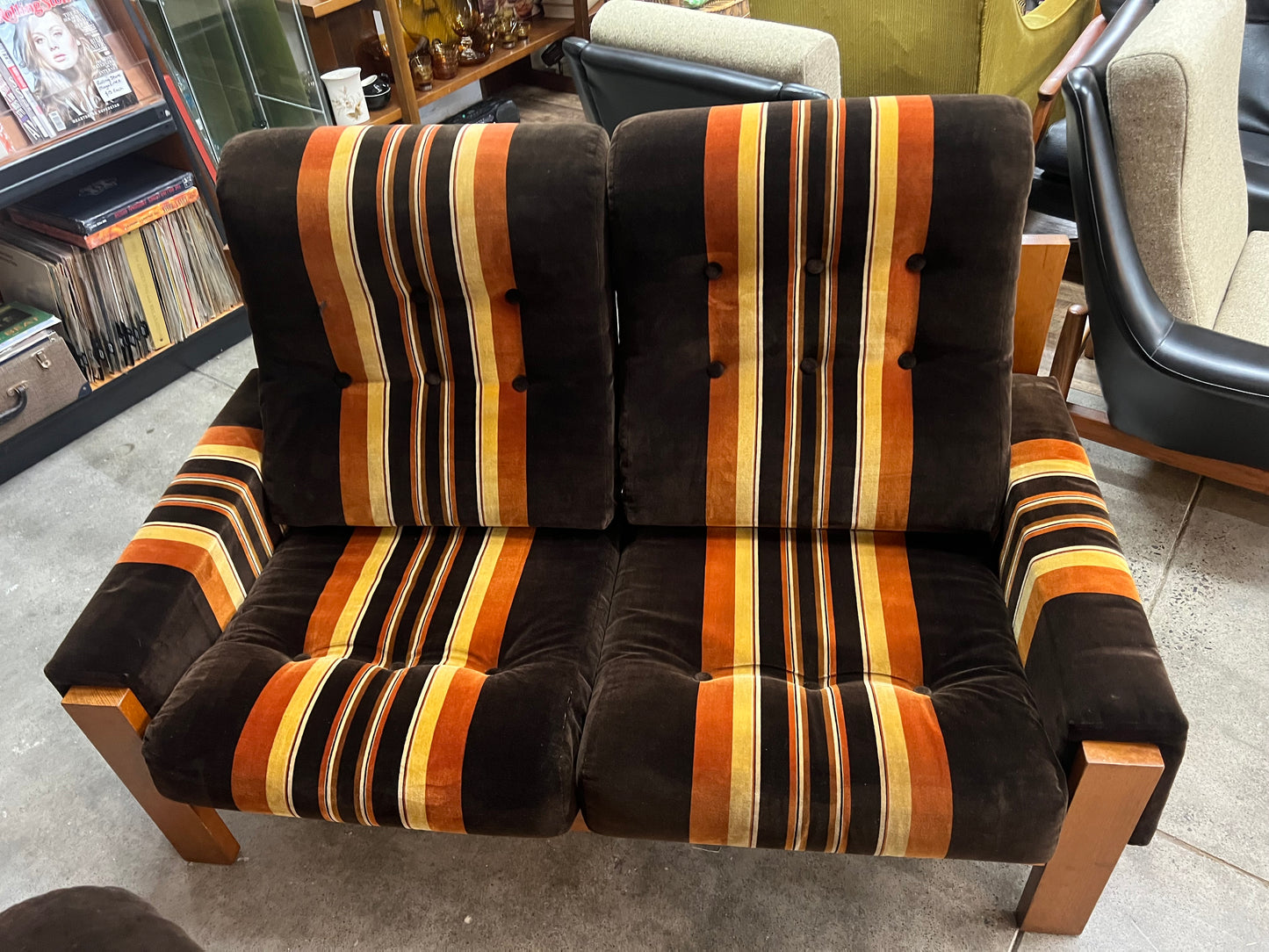 Danish Deluxe Two Seater Lounge – Original Striped Upholstery