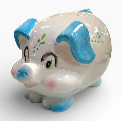 Blue & White Pig Money Box