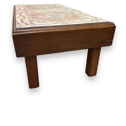 Large tile coffee table orange and brown retro pattern tiles wooden frame