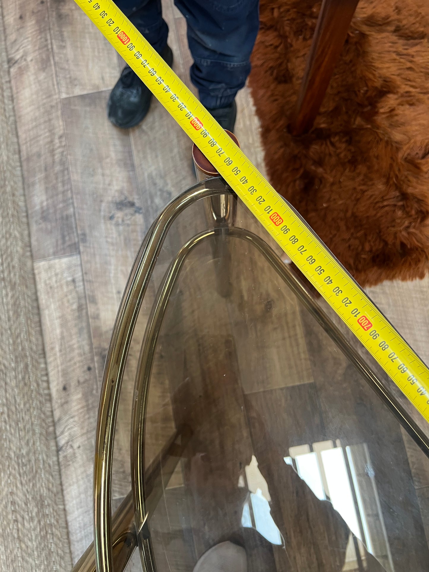 Brass Half Moon Console Table with Smoked Glass / Two-Tier Hall Table