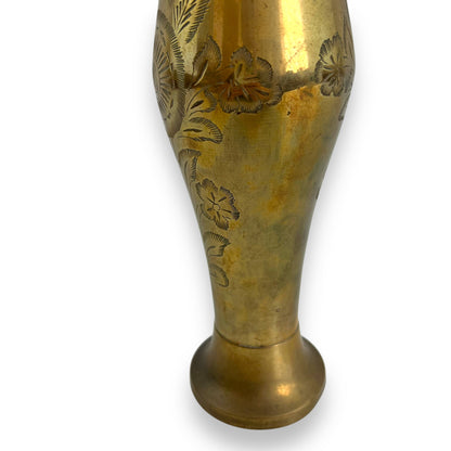 Tall brass vase with etched flower design