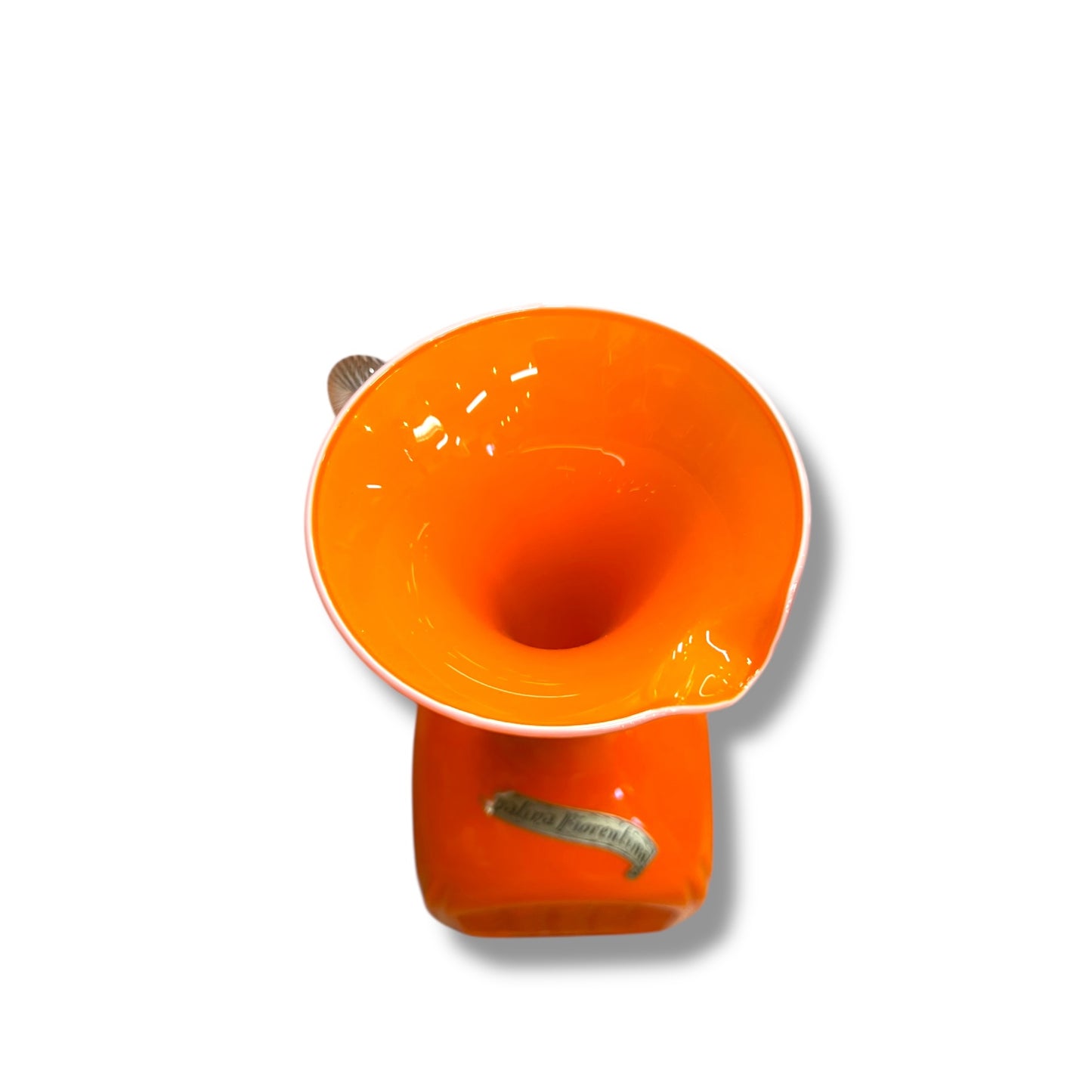 Empoli Italian Art Glass Ewer — Palina Fiorentina Orange with Twisted Clear Handle