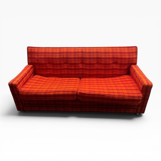 1970s Simmons Hide-A-Bed Sofa in Original Orange Plaid Upholstery
