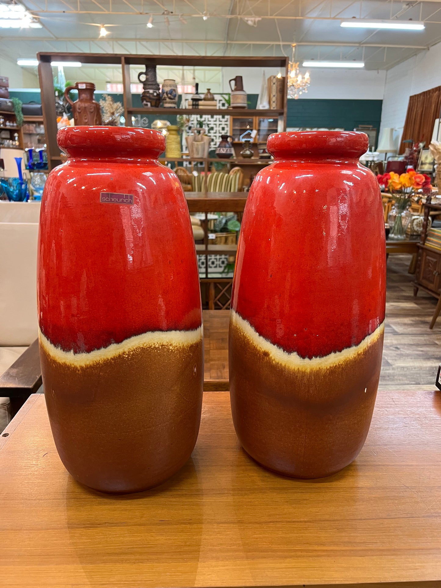 Pair of Large Scheurich West German Pottery Floor Vases – Model 284-47