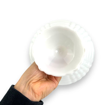 Milk Glass Basketweave Pedestal Bowl w/ Floral Etching Inside