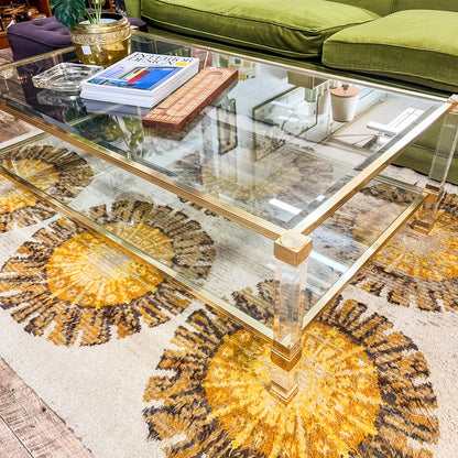 Pierre Vandel Paris Lucite & Brass Two-Tier Coffee Table