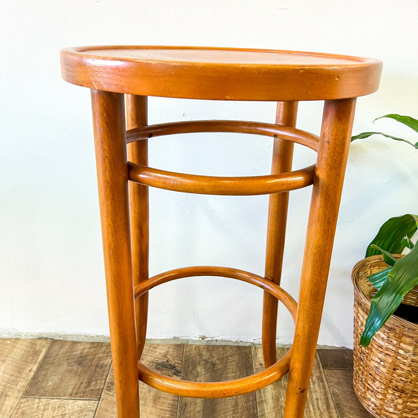 Bentwood Thonet style brown timber stool