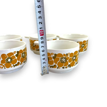 Staffordshire Pottery England Yellow Flower Ramekin Set of 5