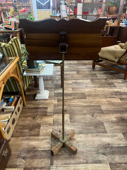 Adjustable Carved Timber Music Stand with Brass & Timber Base