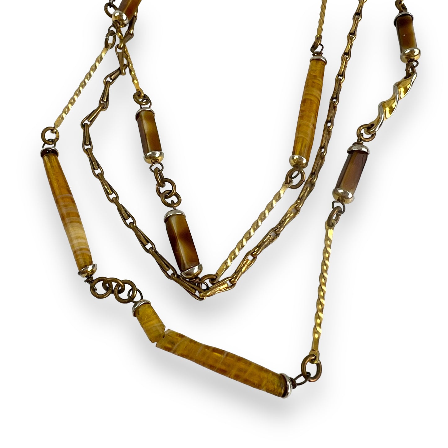 Gold Metal and glass Bead 3 String necklace