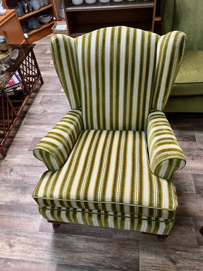 2.Green stripe wingback chair