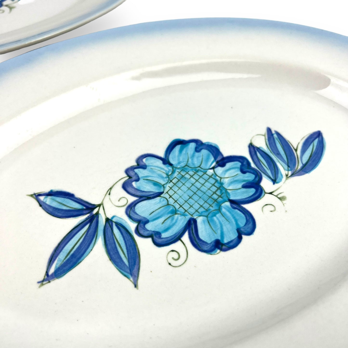 Blue flower oval plates x2