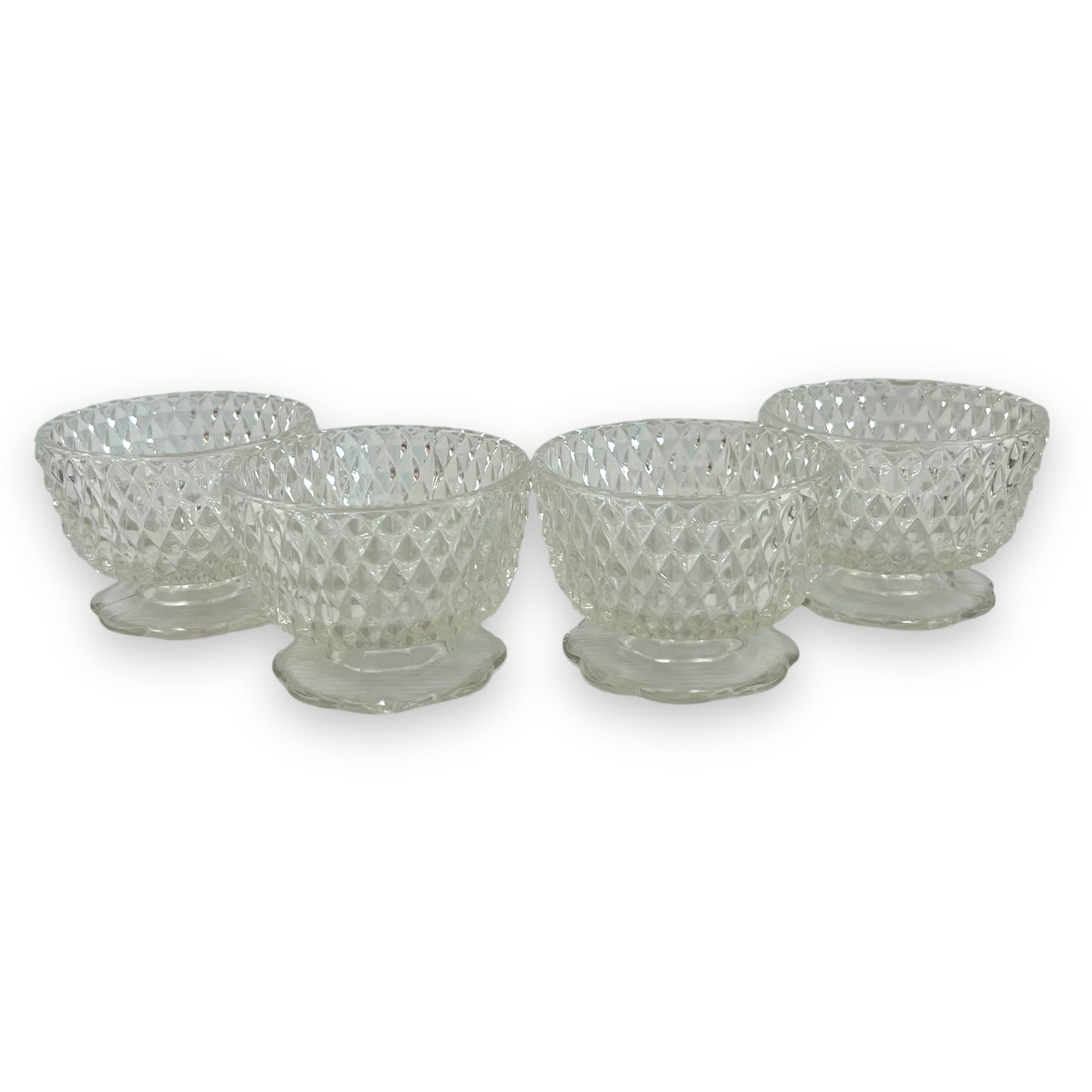Set of 5 Diamond-Cut Glass Dessert Bowls