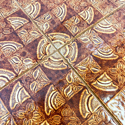 Rectangle wood tile coffee table with circle pattern