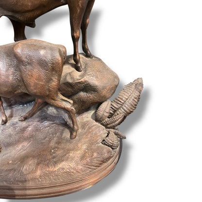Large Bronze Deer Sculpture — Signed Keizler