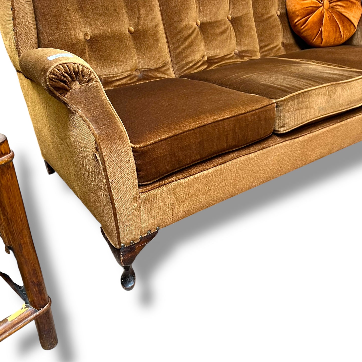 Golden Brown Velvet 3-Seater Sofa with Button Back