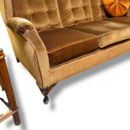 Golden Brown Velvet 3-Seater Sofa with Button Back