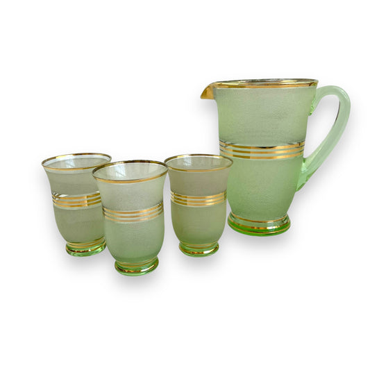 Frosted green glass jug and glass set