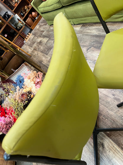 Set of 4 Vintage Lime Green Swivel Dining Chairs on Steel Base