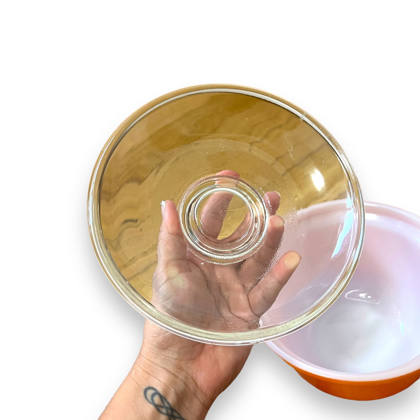 Crown Pyrex Ovenware Dish with Clear Glass Lid - Vibrant Orange Design