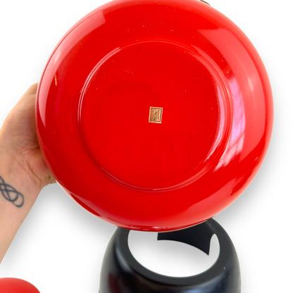 Red & Black Enamel Fondue Pot – Snowflake Design