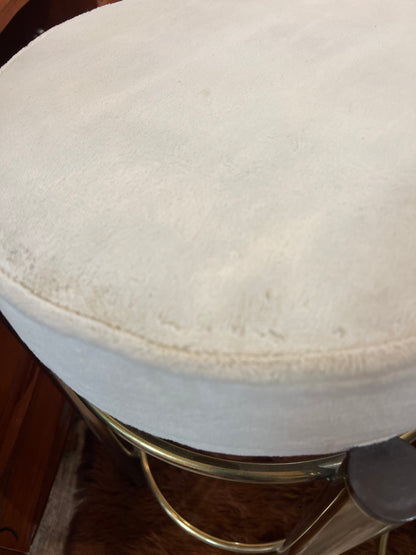 Pair of Vintage Brass Bar Stools with Cream Velvet Seats – Hollywood Regency Style