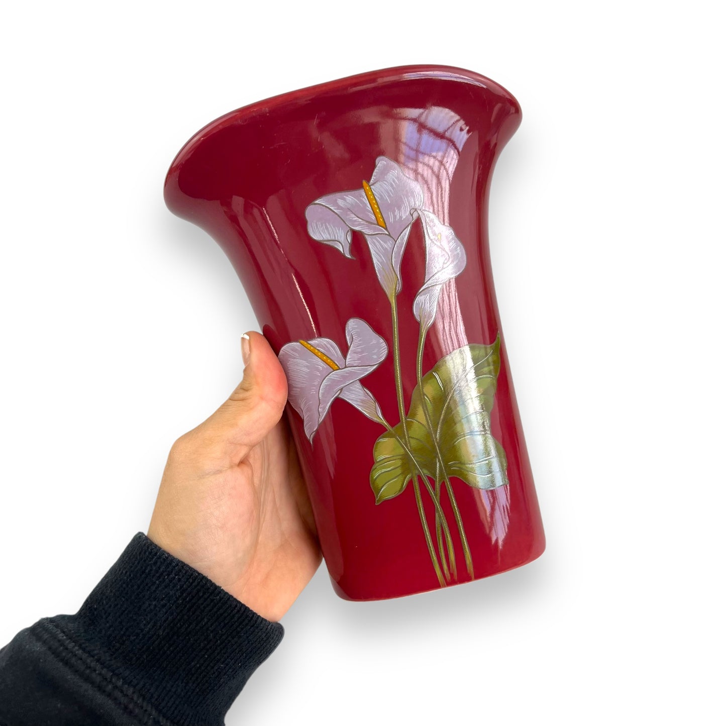 Dark Burgundy Vase with Calla Lilies artwork