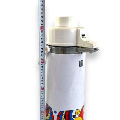 Airpot Thermos – White with Colorful Folk Art Bird Design
