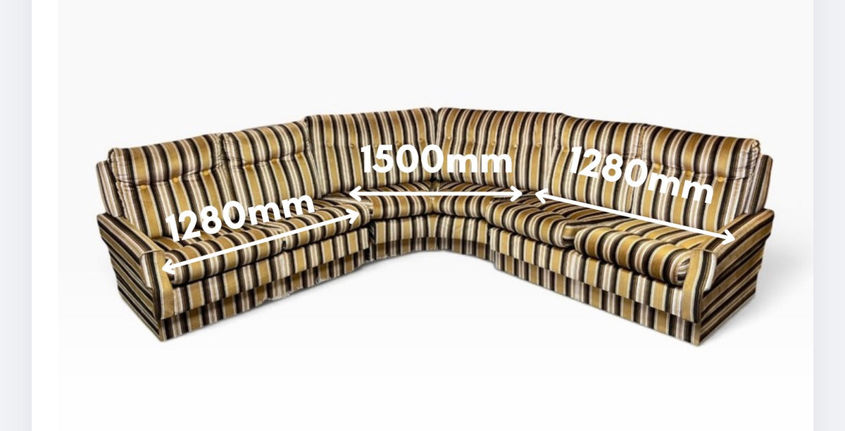 Mustard, Black & Cream Striped Velour Corner Lounge Suite