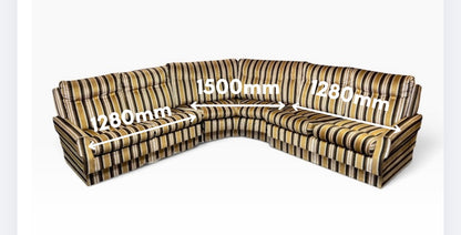 Mustard, Black & Cream Striped Velour Corner Lounge Suite