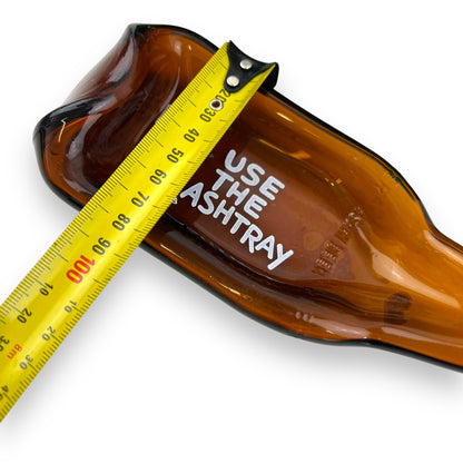 Flattened Bottle Ashtray – 1970s Brown Glass with Original Box