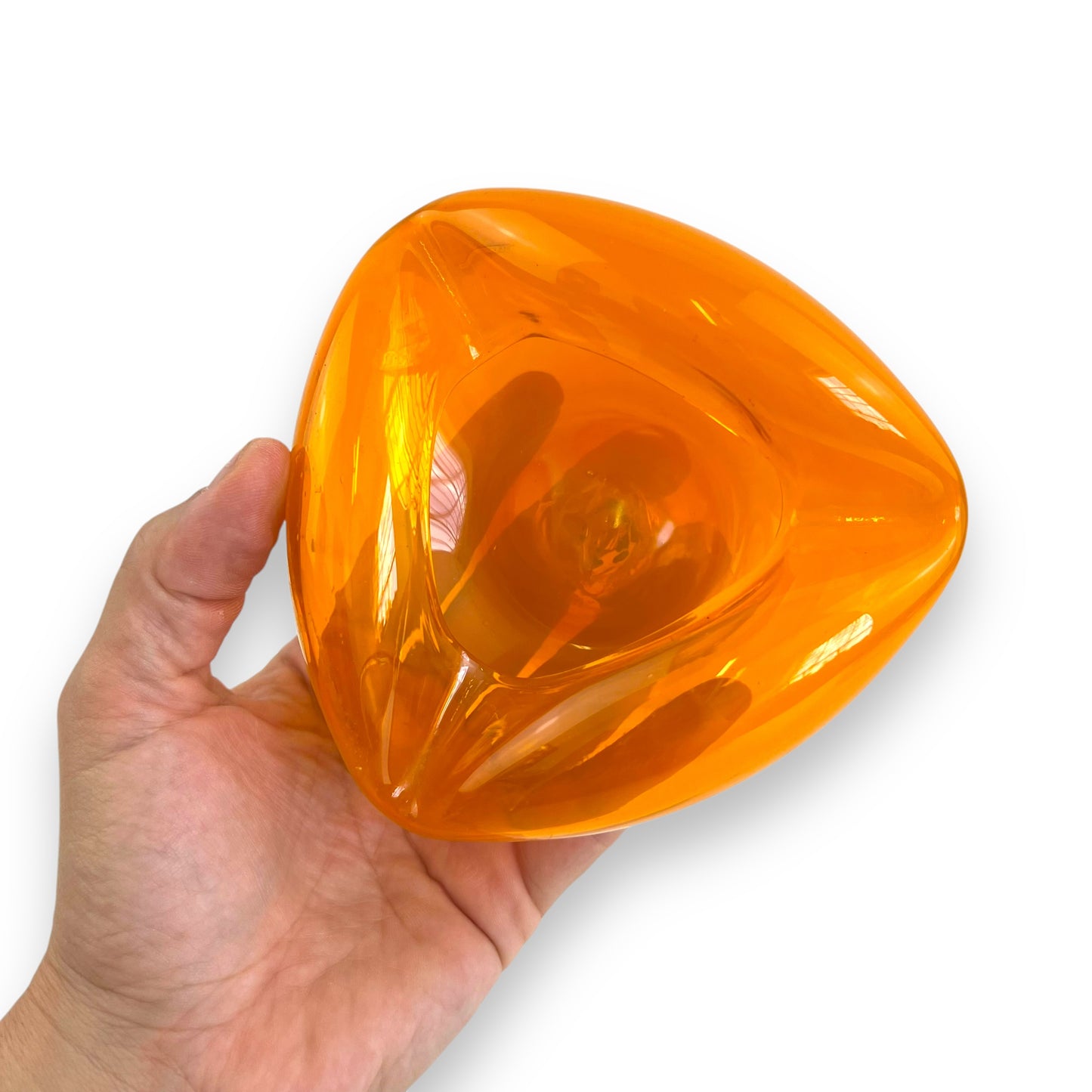 Bright Orange Art Glass Triangular Ashtray