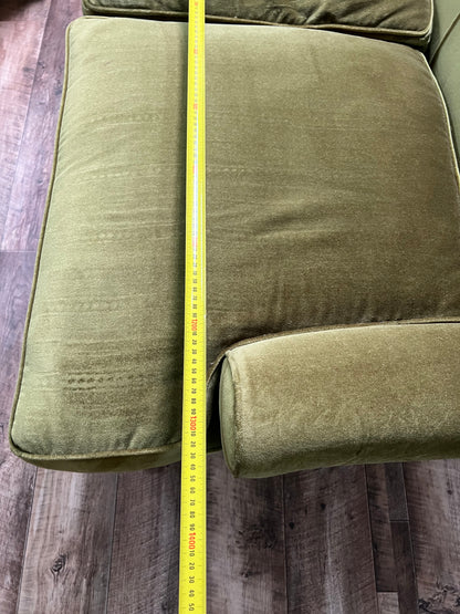 Vintage Olive Green Velvet Wingback Two Seater Lounge