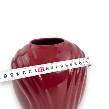 Maroon ribbed 80s ceramic vase