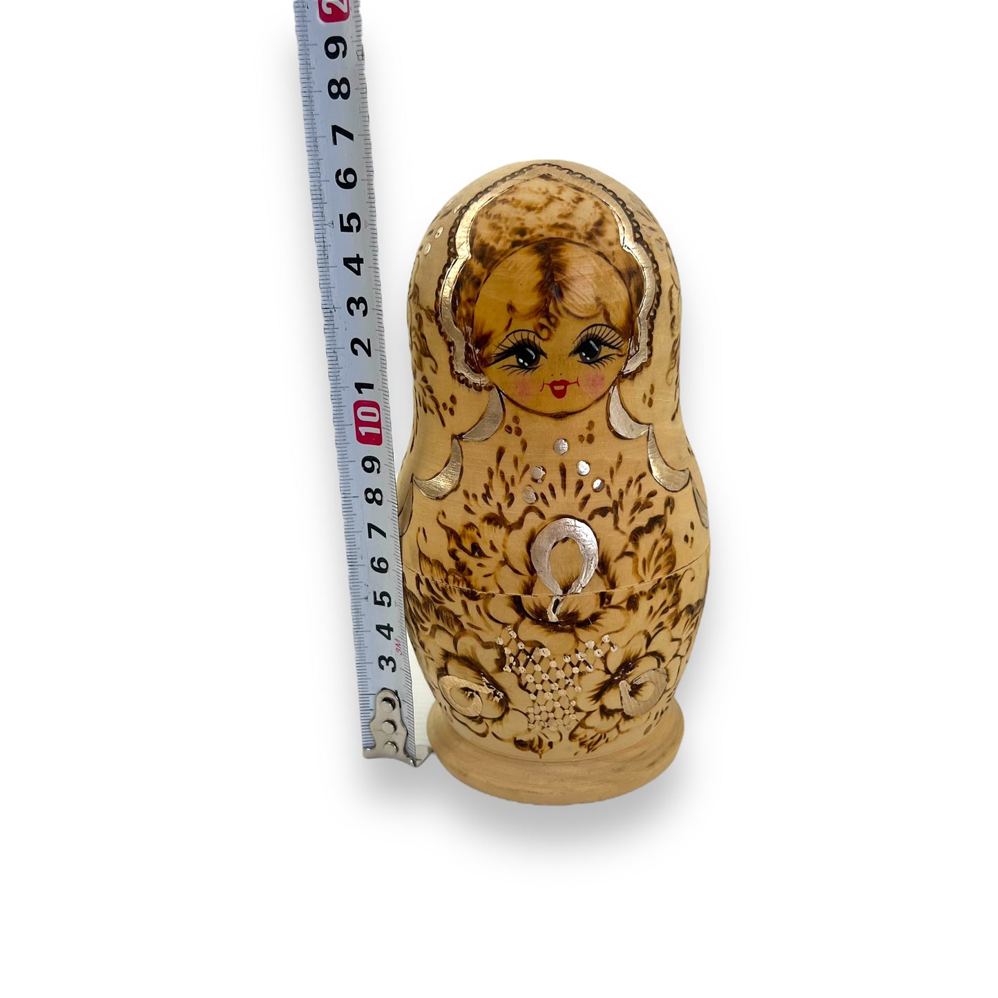 Russian Matryoshka Nesting Dolls Set of 5 - Hand-Painted Gold and Brown Floral Design